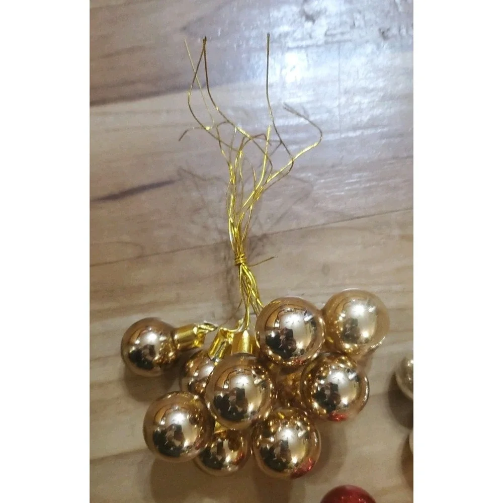 Vintage Christmas Red Gold Silver Mercury Glass Balls w/ Wire Stem Picks 7/8